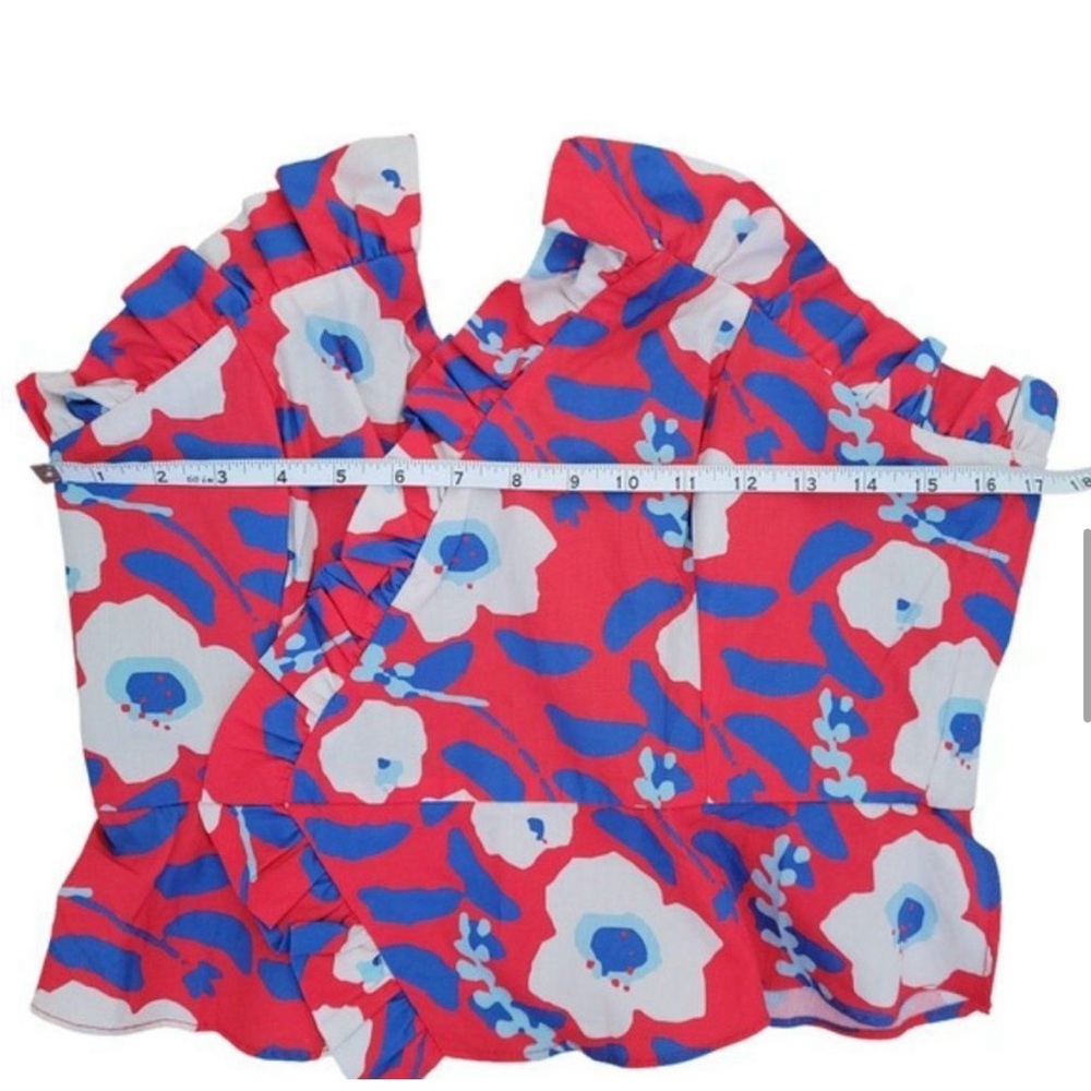 Anthropologie Hutch Strapless Ruffle Top floral red, white, and blue. - Picture 5 of 8